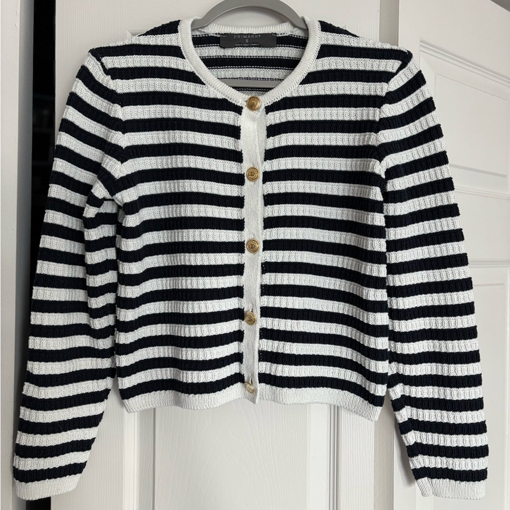 Primark Navy and White Knit cardigan size S